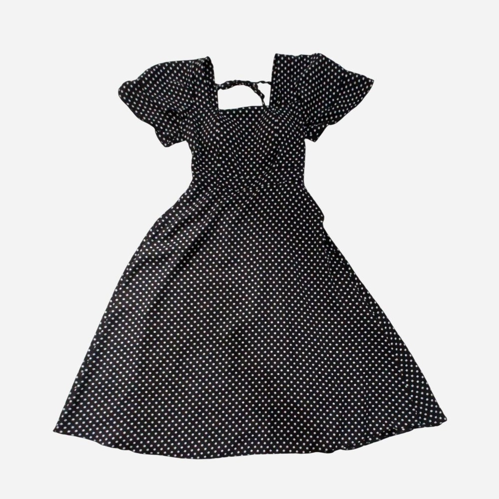 Black and white polka dot dress with tie back- built in bra size S